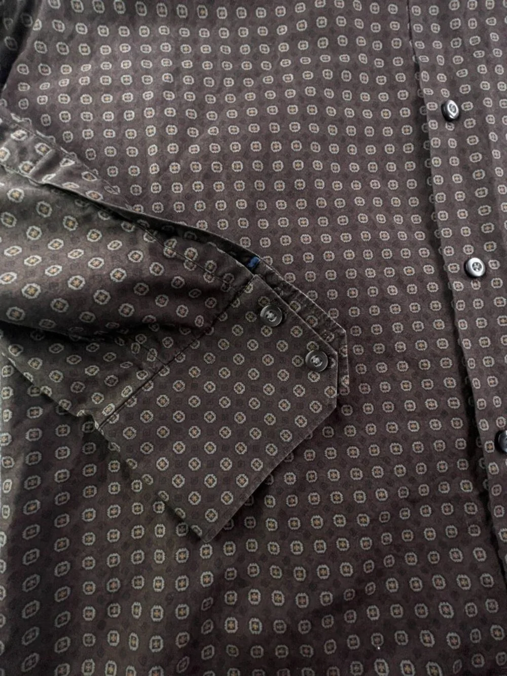 Banana Republic Button Up Shirt Men's Medium 15 15.5 Brown Geometric Print L/S
